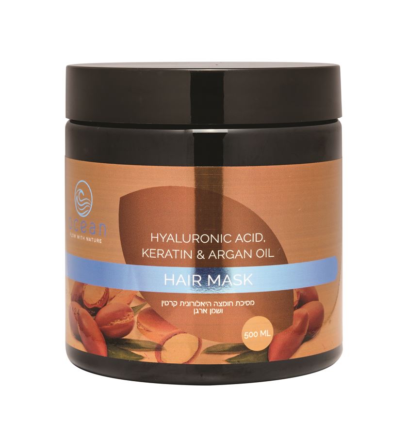 מסיכת שיער חומצה הילארונית,קרטין ושמן ארגן - אושן - 500 מ"ל